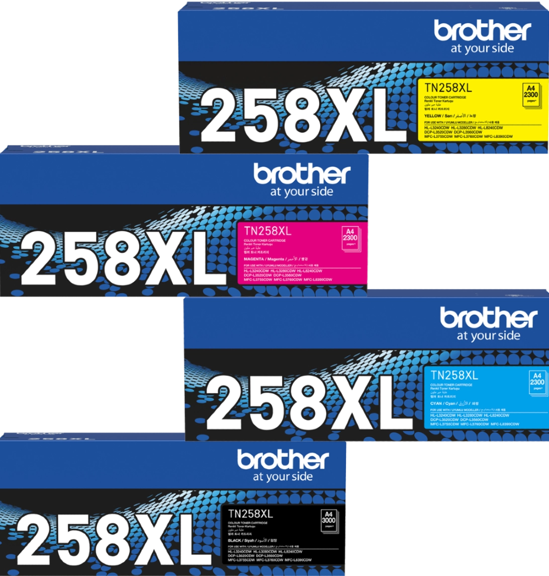 TN258XL Brother High Yield Toner Set of 4 (BK/C/M/Y)