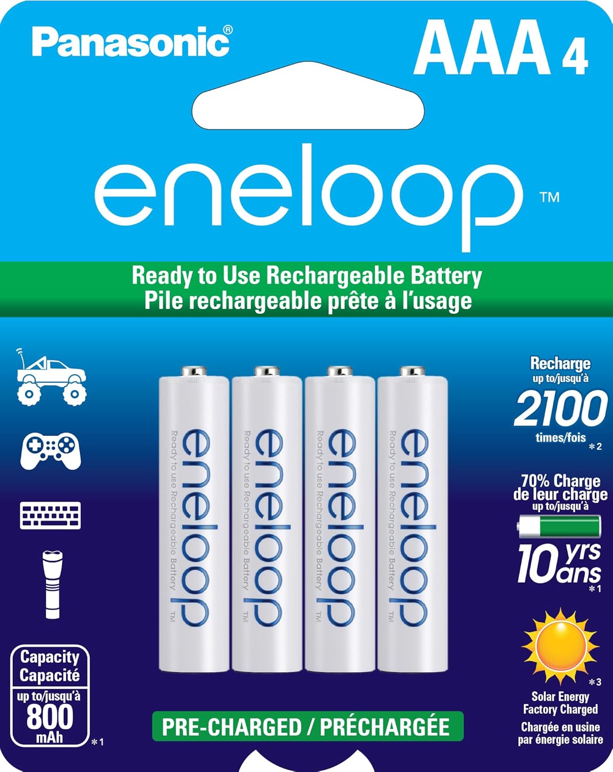 Eneloop 800 mAh Rechargable AAA Batteries 4 Pack