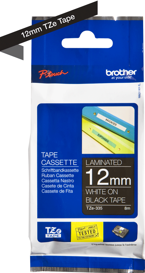 TZe-315 Brother 6mm x 8m White on Black Adhesive Laminated Tape