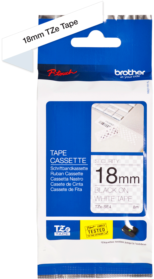 TZeSe4 Brother P-Touch 18mm Security Tape Black on White