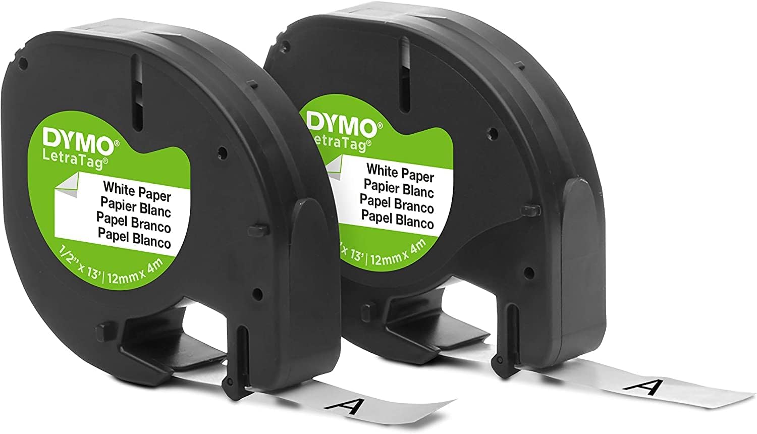 10697 Dymo LetraTag 12mm x4m Paper Labeling Tape White 2 pack