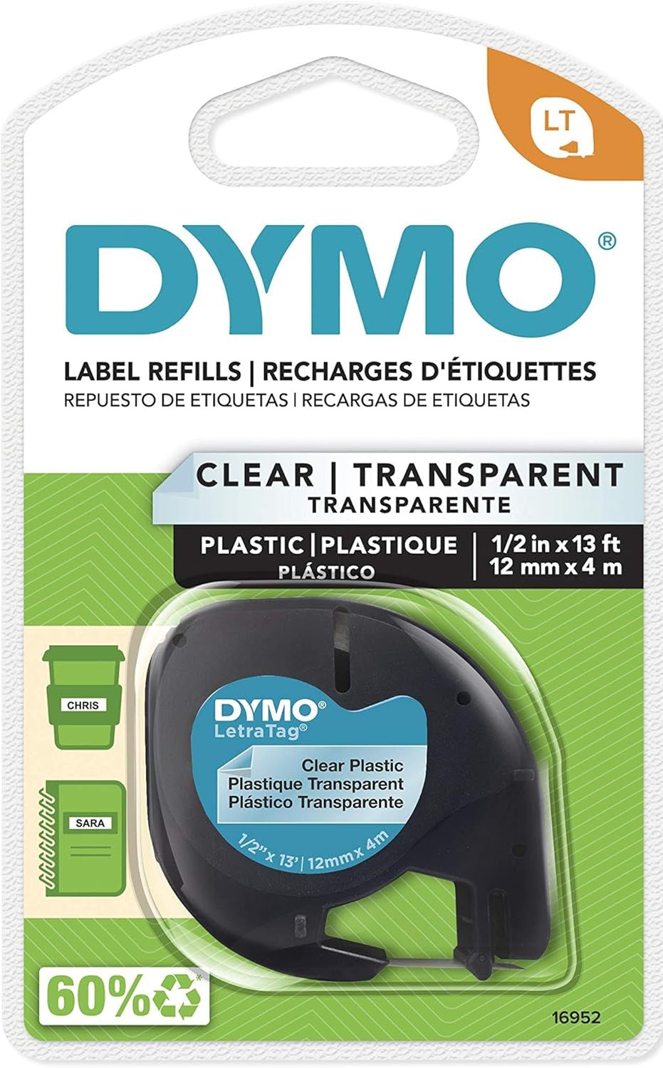 16952 Dymo 12mm x 4m LetraTag Plastic Tape Clear