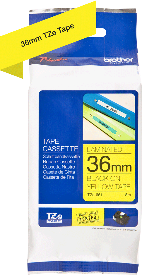 TZe-661 Brother 36mm x 8m Black on Yellow Adhesive Laminated Tape