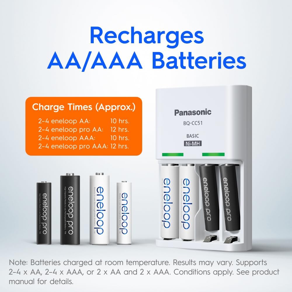 Eneloop 2000 mAh Rechargable AA Batteries 4 Pack W/ Charger