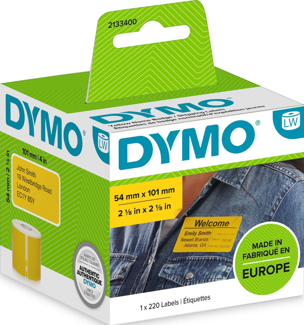 2133400 Dymo LW 54mm x 101mm 220 labels per Roll Black on Yellow