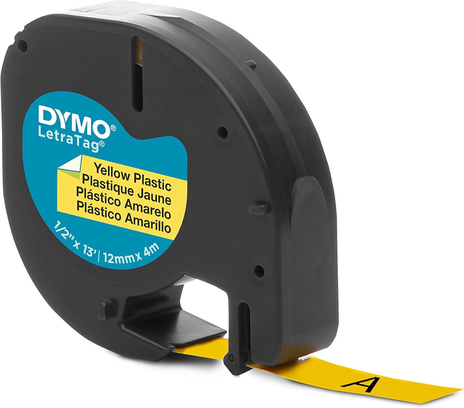 91332 Dymo 12mm LetraTag Plastic Tape Black on Yellow