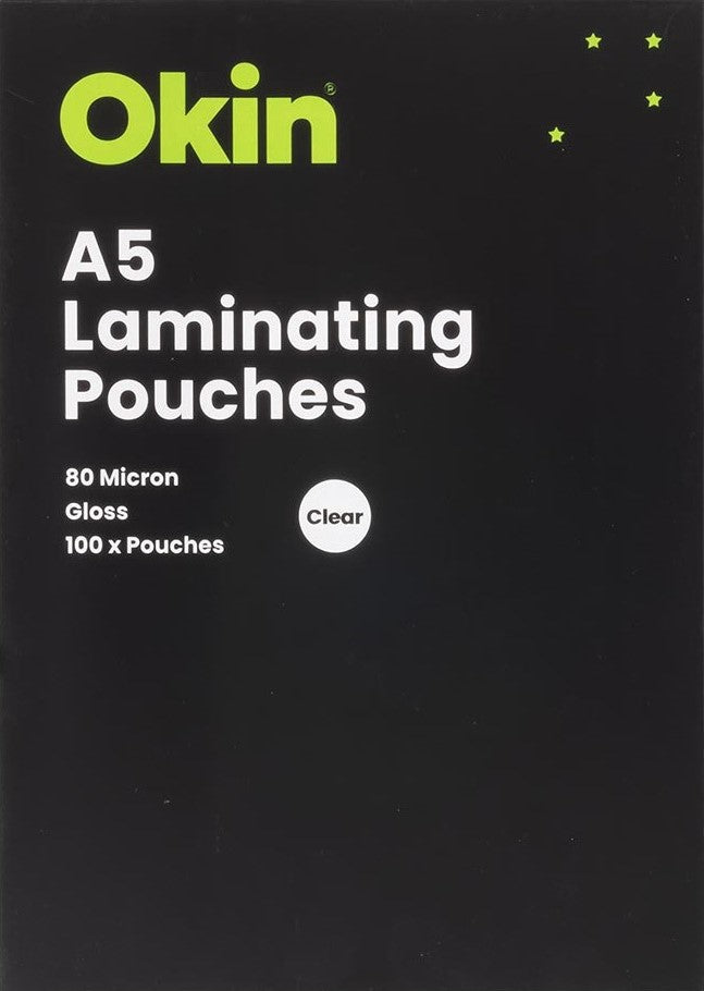 Okin Laminating Pouches A5 80 Micron Pack - 100 Sheets