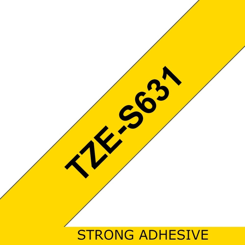 TZe-S631 Brother 12mm x 8m Black on Yellow Strong Adhesive Laminated Tape