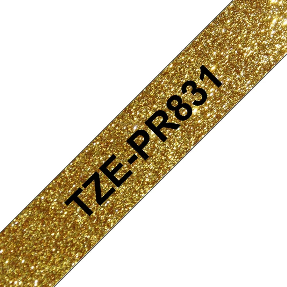 TZe-PR831 Brother 12mm x 4m Black on Premium Gold Adhesive Laminated Tape