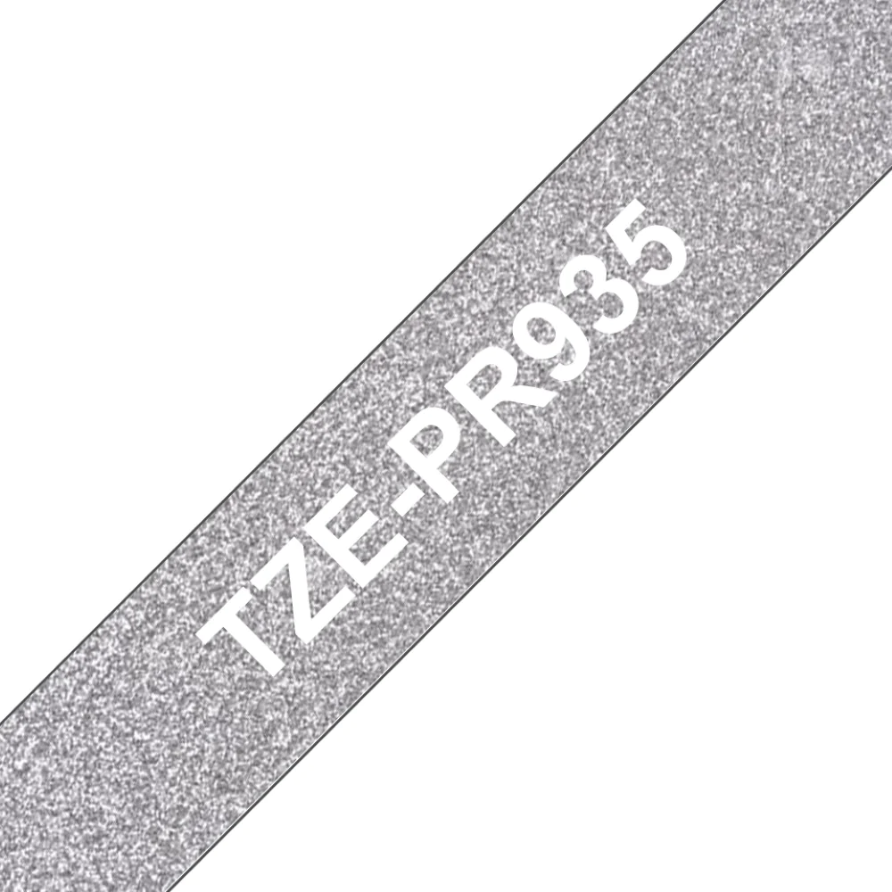 TZe-PR935 Brother 12mm x 4m White On Premium Silver Adhesive Laminated Tape